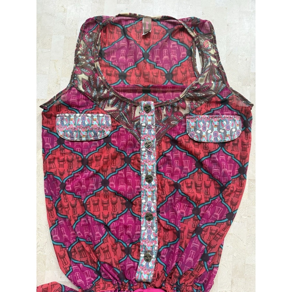 Maaji Colorful Sheer Jumpsuit Romper Cover Up SMALL Vintage Style Red Pink Sheer